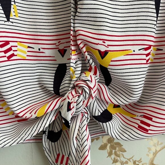 Talbots Women Sleeveless Tie Front Blouse Size M Nautical Print Coastal Boho - Picture 4 of 5